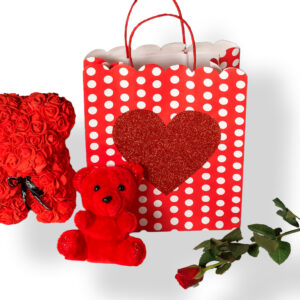 Σακούλα με Καρδιά, Λούτρινο Κόκκινο Αρκουδάκι, Τριαντάφυλλο και Rose Bear - Image 1